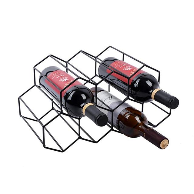 Urban Deco Freestanding Wine Rack for Cabinets, Kitchen Countertop, Bar — Metal Black Brushed Geometric Designed Bottle Holder — Storage Racks for 7 Bottles