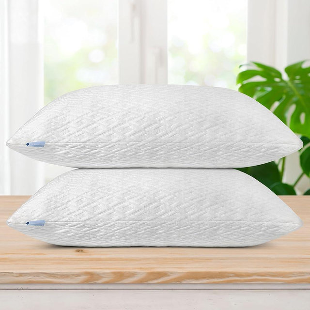 Elif Home Goods Queen Size Rayon Derived from Bamboo Pillows, Cooling Shredded Memory Foam Bed Pillow Sets for Side, Back, Stomach Sleepers, Adjustable, Washable Cover, Queen (Pack of 1)