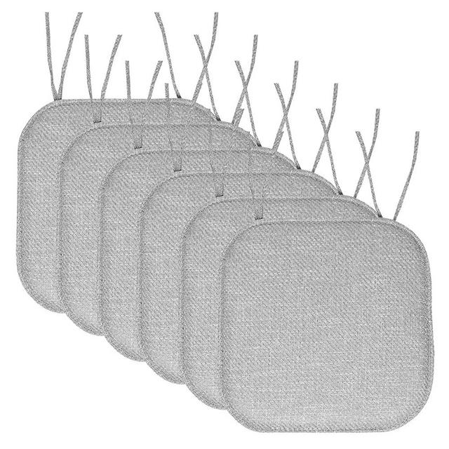 Sweet Home Collection Chair Cushion Memory Foam Pads with Ties Honeycomb Pattern Slip Non Skid Rubber Back Rounded Square 16" x 16" Seat Cover, 6 Pack, Herringbone Gray