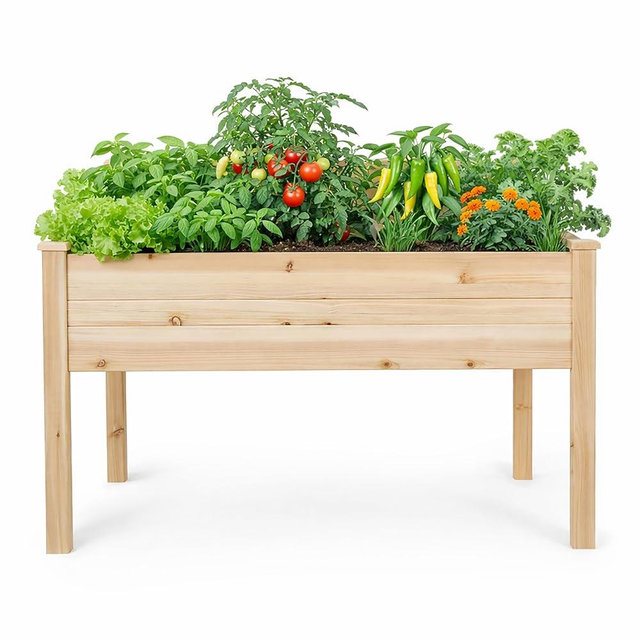 Backyard Expressions 48"x34" Raised Garden Bed - Elevated Wood Planter Box for Healthy Plant Growth, 440 lb Capacity - Natural Color