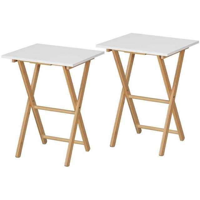 HOOBRO Folding TV Tray Table, Side Table for Small Space, Portable Snack Tables for Eating at Couch, Sofa Side Table, Easy Assembly and Store, Space Saving, White and Natural YW355BZP201G2