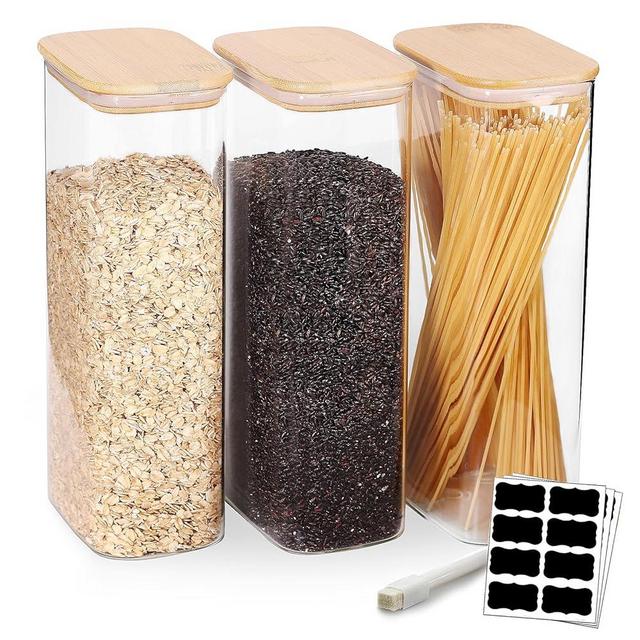 Tzerotone 68oz Glass Storage Containers Set of 3 with Lids, Ideal for Pasta, Pickles, Rice, Chia Pudding, Coffee, Spices, Snacks - Tall Jars, Yogurt & Meal Prep Containers for Kitchen Organization