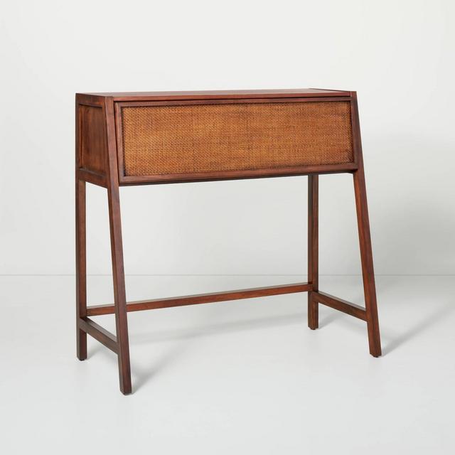 Wood & Cane Transitional Secretary Desk Brown - Hearth & Hand™ with Magnolia