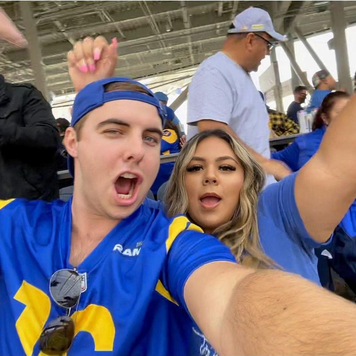 Celebrating a Rams' touchdown during their championship season.