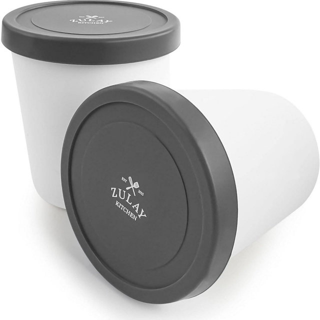 Zulay Kitchen Ice Cream Containers For Homemade Ice Cream - Reusable Ice Cream Pint Container with Lids (2 Pack)