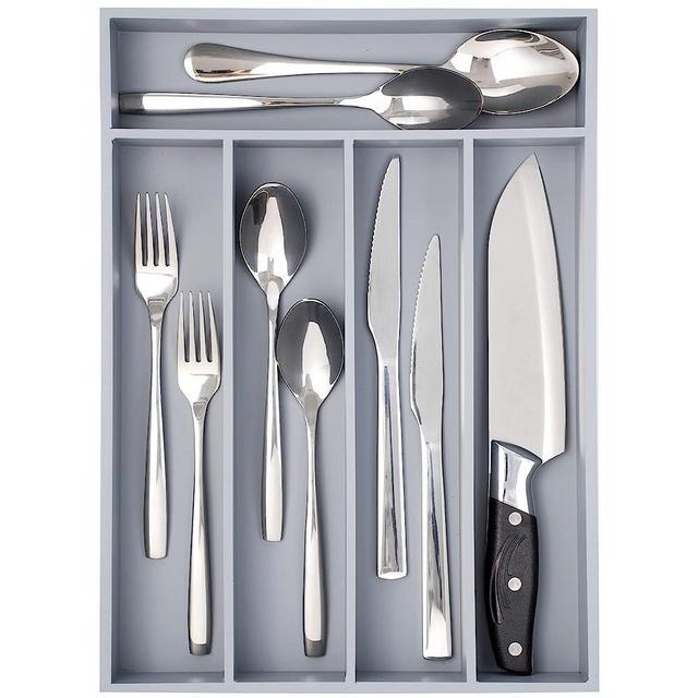 Besilord Silverware Organizer Bamboo Utensil Organizer Gray Kitchen Drawer Organizer Silverware Holder Cutlery Organizer in Drawer Flatware Organizer Tray