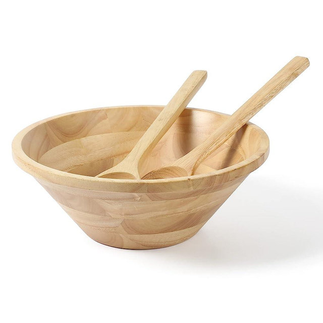 MARTHA STEWART Coban 3 pc 13" Round Wood Salad Bowl W/ 2 Servers