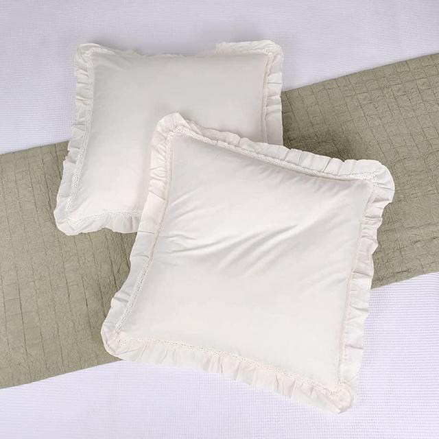 Cream Euro Sham 100% Cotton Boho Ruffle Pillow Cover Vintage Shabby Chic Elegant Lace European Sham Throw Sham Cushion Cover Classic 26x26inch Set of 2 by JNG Kraftlab