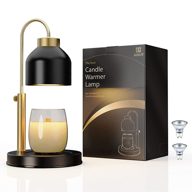 AIKUT Candle Warmer Lamp, with 2 Bulbs,Timer & Dimmer,Height Adjustable Electric Top Candle Melter,Compatible with Large Yankee Candle Jars,3 Wick Candles,110-120v,Black