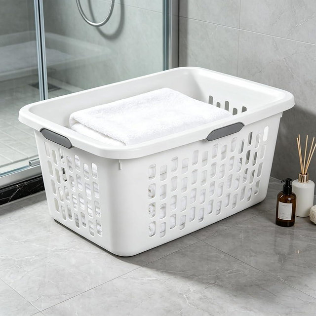 Plastic Laundry Basket, 2 Bushel Capacity, Large Clothes Basket Laundry with Handles, White, Heavy Duty laundry Bin for Home, Dorm, and Apartments