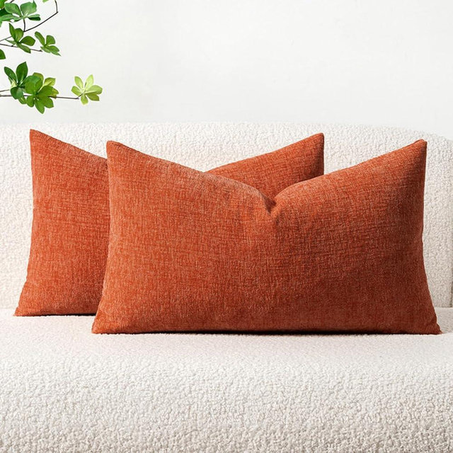 MIULEE Pack of 2 Rust Throw Pillow Covers 12x20 Inch Soft Chenille Lumbar Pillow Covers for Sofa Living Room Couch Solid Dyed Cases