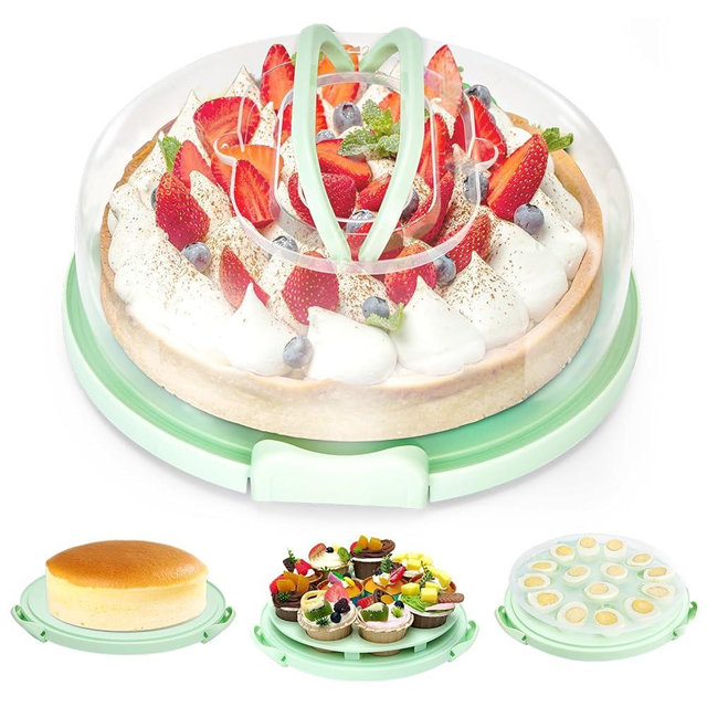 Ohuhu Cheesecake Container, Cake Pie Carrier BPA-Free up to 10'' Cake - Cupcake Containers with Lid and 2 Handles 4-in-1 Multipurpose Cake Keeper Holder Platter for Pie Devil Eggs Perfect Gifts