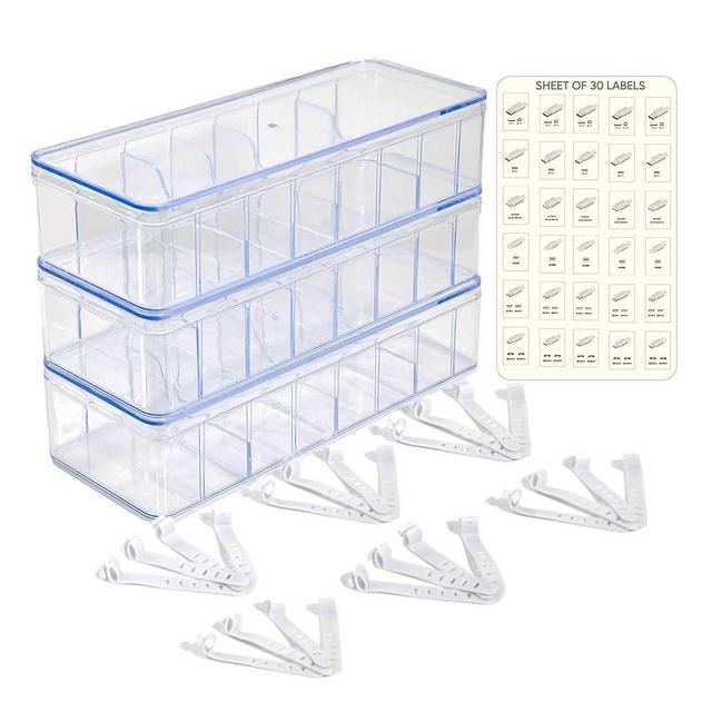 Set of 3 Cable Organizer Box W/Labels-Cord Organizer Box - Charger Box Organizer Stackable W/Lids-Cord Organizer Junk Drawer- Cord Storage Box for Desk -Cable Organizer case - Cord Organizer Case.