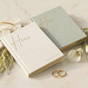 Elegant Linen Wedding Vow Books With Gold Foil Lettering - Sage and Cream