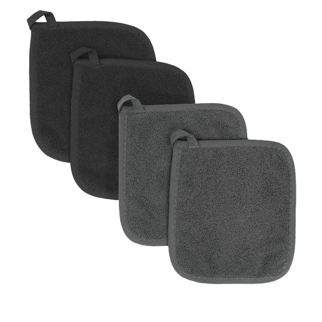 John Ritzenthaler Co. Ritz Variety 4-Pack Terry Pot Holder Set, Black/Graphite