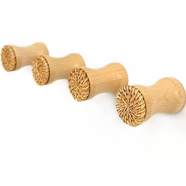 GRANNY SAYS Wall Hooks for Coats, Coat Hooks Wall Mounted, Coat Hooks for Wall, Wooden Rattan Wall Hooks, Vintage Wall Hooks Coat Hanger, Handmade Hat Hooks Heavy Duty Hooks, 4-Pack