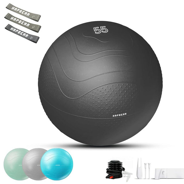 HAPBEAR Exercise Ball (22''/26''/30'') - Anti-Burst Slip-Resistant Yoga/Pilates Ball for Core Training & Posture Improvement, Home Gym/Rehab/Pregnancy Ball, Quick Pump & 3 Resistance Bands Included