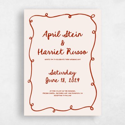 Red Bordered Wedding Invitation - Fairuza Portrait