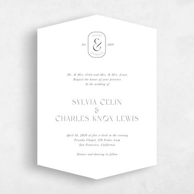 White Diamond Wedding Invitation - Bayeux Portrait