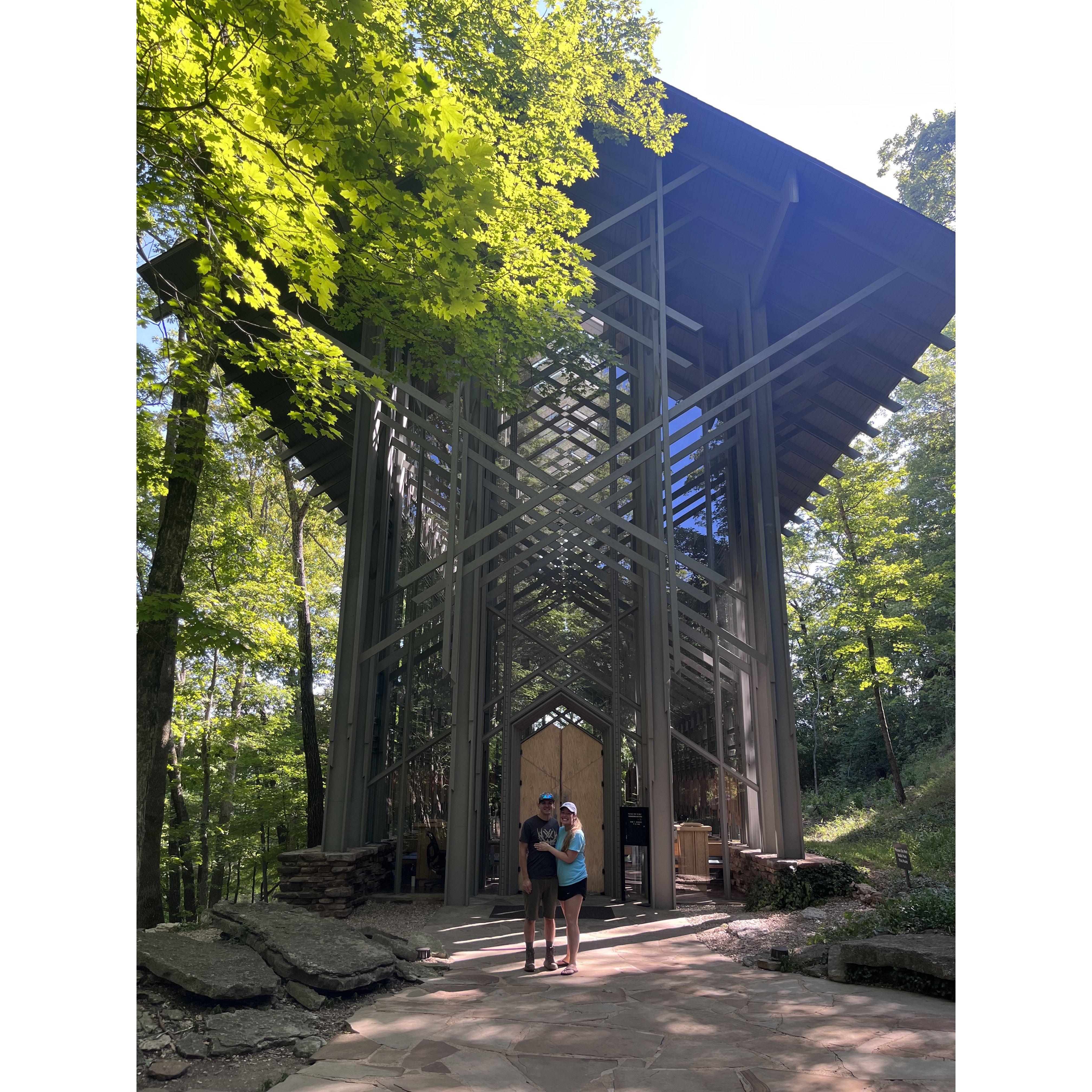 Josiah proposed right before this picture was taken in front of Thorncrown Chapel!