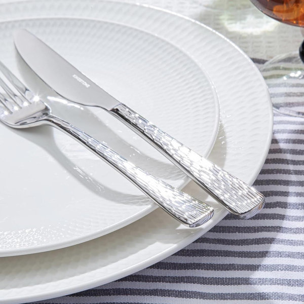 KINGSTONE Hammered Silverware Set, Flatware Set with Serving Utensils, 18/10 Stainless Steel Premium Cutlery with Unique Ripple Handles Design Mirror Polished - Dishwasher Safe (45-Piece)