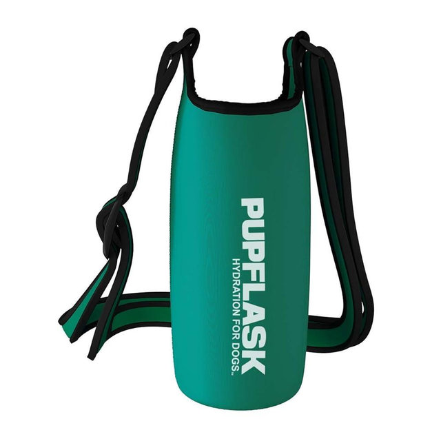 Tuff Pupper PupFlask Insulated Neoprene Dog Water Bottle Holder Sling with Wide Adjustable Shoulder Strap, Great for Travel, Walking, Hiking, Portable Pet Water Bottle Holder (40 OZ, Quetzal Green)
