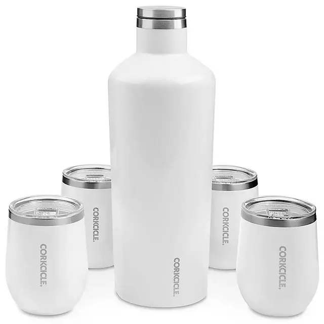 Corkcicle® 60 oz Canteen and Stemless Wine Glass Set - White
