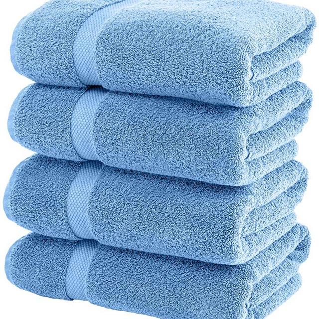 White Classic Luxury Bath Towels Large - Cotton Hotel spa Bathroom Towel | 27x54 | 4 Pack | Light Blue