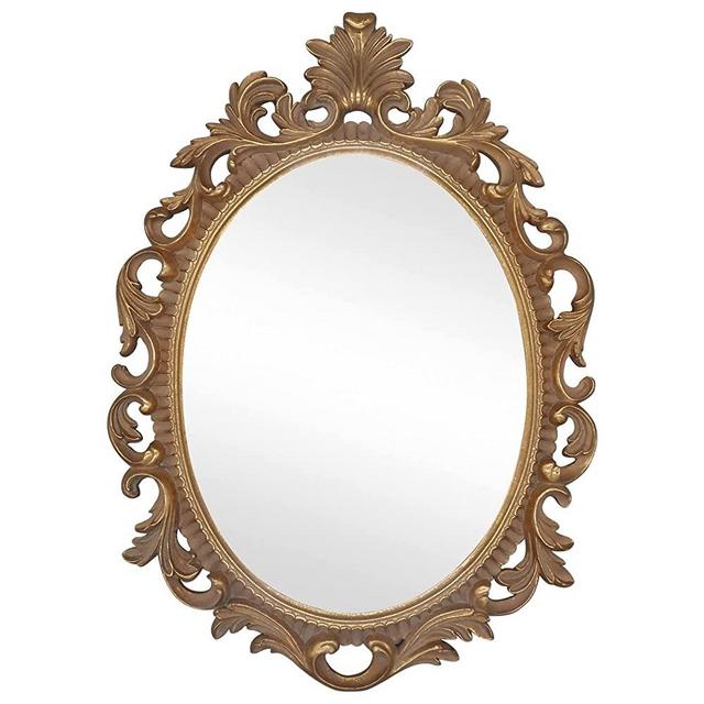 SIMON'S SHOP Oval Mirror Baroque Style Decorative Mirrors for Wall, 18.3 x 13 inches, Gold, Vintage Decor