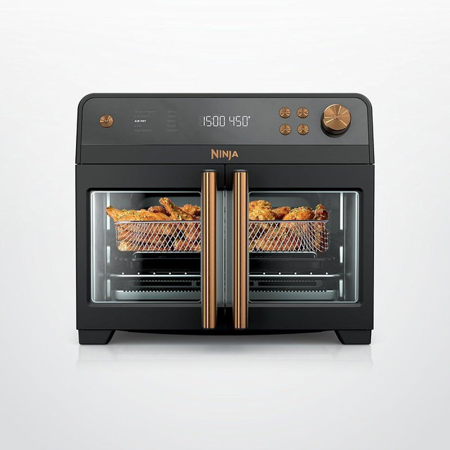 Ninja | French Door Premier Air fry Oven | 10-in-1 functions | 20.3-qt capacity | 5-qt Air Fry Basket, Sheet Pan, Wire Rack, Broil Rack | PFAS-free, Dishwasher-Safe Accessories | Black | FO101BK