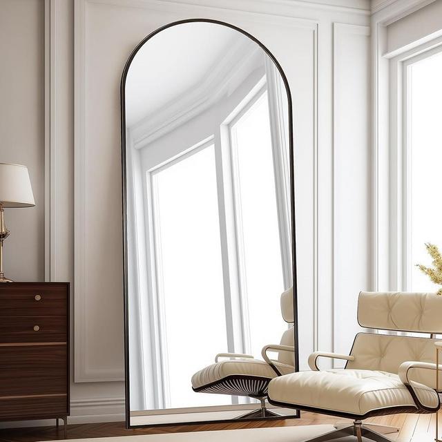 ZMYCZ Floor Length Mirror, 76"x34" Arch Full Length Mirror, Mirror Full Length Hanging or Leaning, Body Mirror with Stand, Wall Mounted Mirror, Arched-Top Mirror with Aluminum Frame for Bedroom(Black)
