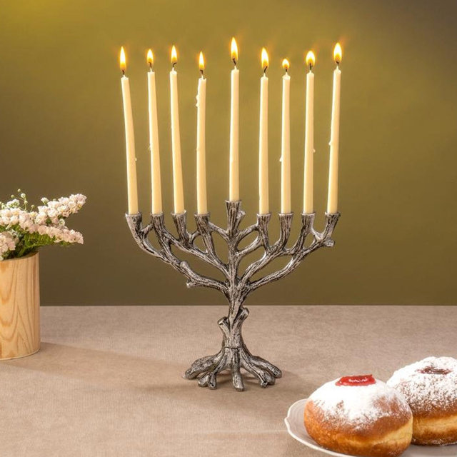 Yair Emanuel 8 Inch Hanukkah Menorah Organic Tree of Life 9 branch Hanukia -