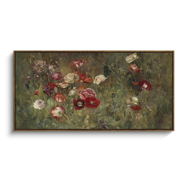 InSimSea Extra Large Framed Vintage Wall Art, Living Room Country Farmhouse Decor, Flowers Botanical Paintings, Canvas Prints, Retro Floral Long Picture for Bedroom Above of Bed,20x40inch