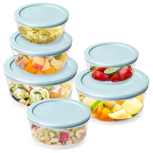 Luvan Set of 6 Round Glass Food Storage Containers with BPA-Free Airtight Lids(2cup/4cup/7cup),Dishwasher Freezer to Microwave Oven Safe,Bowls for Prepping Meal, Storing Leftovers,Nest Space-saving