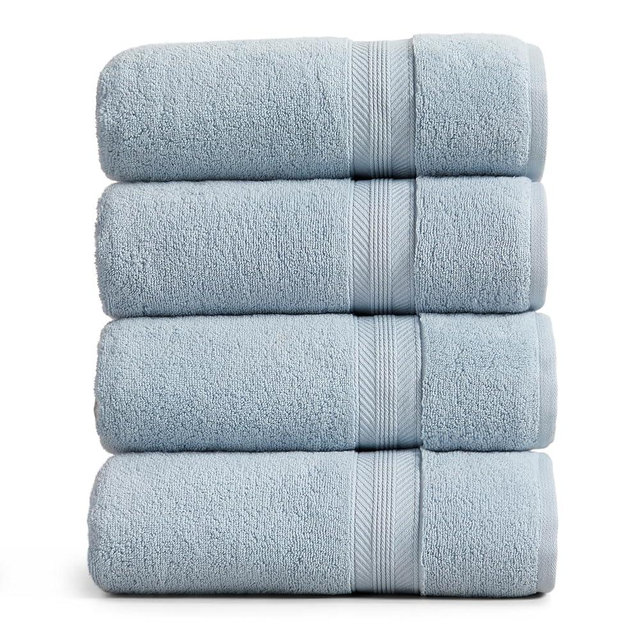 Springtree Home White Bath Towels Set of 4 | Ultra Quick Dry Bath Towels | 100% Combed Cotton | Absorbent Quick-Dry Towels for Bathroom | Oeko-TEX® Standard 100 Cotton | Queenstown Collection - Blue