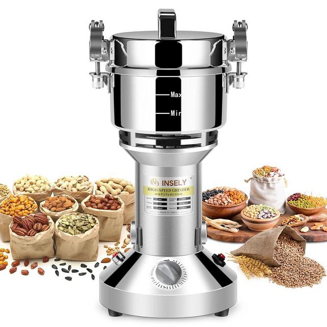 INSELY Grain Mill Grinder 300g High Speed Food Grain Mill Stainless Steel Seeds Flour Nut Pill Wheat Corn Herbs Spices & Seasonings Dry Grinder Electric Machine Grinder for Kitchen