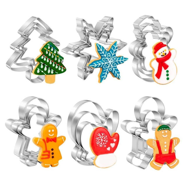 BYkooc Christmas Cookie Cutter Set,18 Piece Stainless Steel Winter Christmas Cookie Cutters Shapes for Baking - Christmas Tree,Snowflake,Snowman,Gingerbread Man,Gingerbread Girl,Mitten, Silver