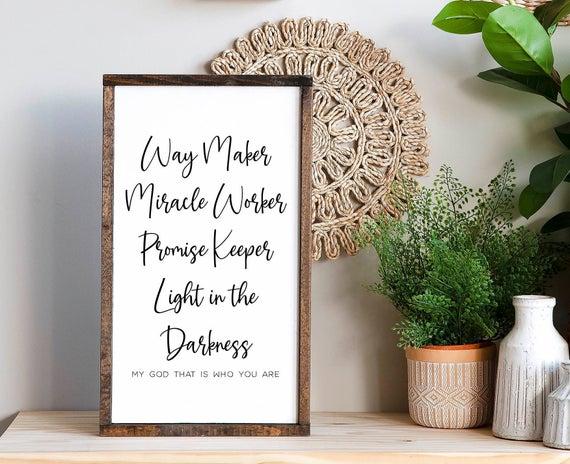 Waymaker Sign, Wood Signs, Inspirational Wall Decor, Way Maker Miracle Worker Sign, Christian Gifts, Bible Verse Wall Art,Worship Lyric Sign
