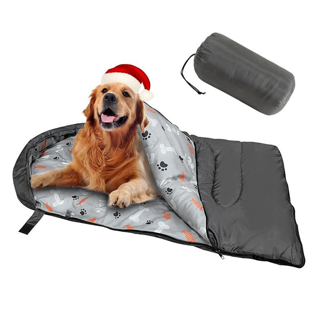 GeerDuo Dog Sleeping Bag Waterproof Warm Packable Dog Bed Mat with Storage Bag for Indoor Outdoor Travel Camping Hiking Backpacking (Grey)