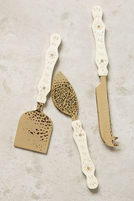 Hammered Brass Cheese Knives