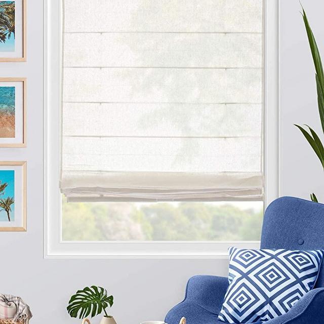 CHICOLOGY Roman Shades for Windows, Roman Window Shades, Roman Shades, Window Treatments, Window Shades for Home, Window Shade, 27" W X 64" H, Pacific White (Semi-Sheer/Light Filtering)