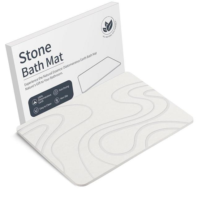 Veeloim Stone Bath Mat Diatomaceous Earth Shower Mat Non-Slip Super Absorbent Diatomite Stone Mats for Bathroom Floor/Kitchen Counter Quick Drying Natural Easy to Clean(23.6''×15.4" White)