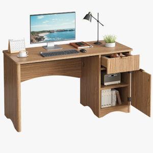 47.24" Fluted Home Office Desk With Drawer And Adjustable Storage Cabinet, Modern Writing & Computer Desk - Walnut