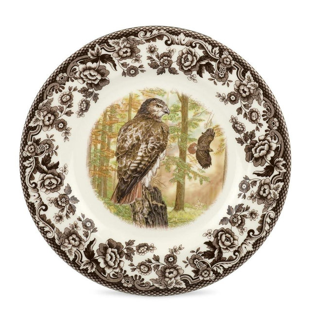 Spode Woodland Salad Plate, Birds of Prey, 8” Fine Dinnerware| Made in England | Ideal Hunting Cabin Décor | Microwave and Dishwasher Safe (Red-tailed Hawk)