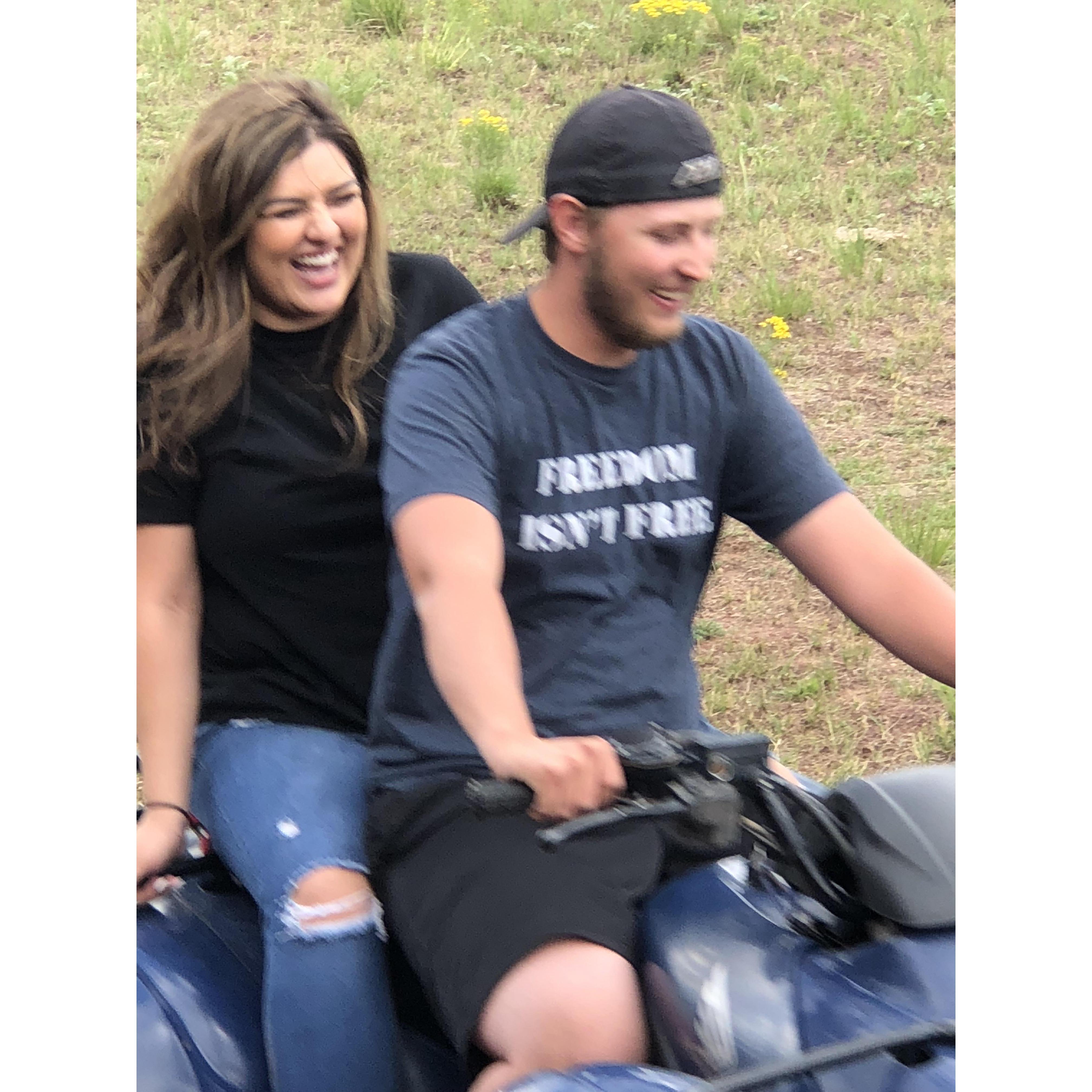 Tyler trying to show off is ATV skills.