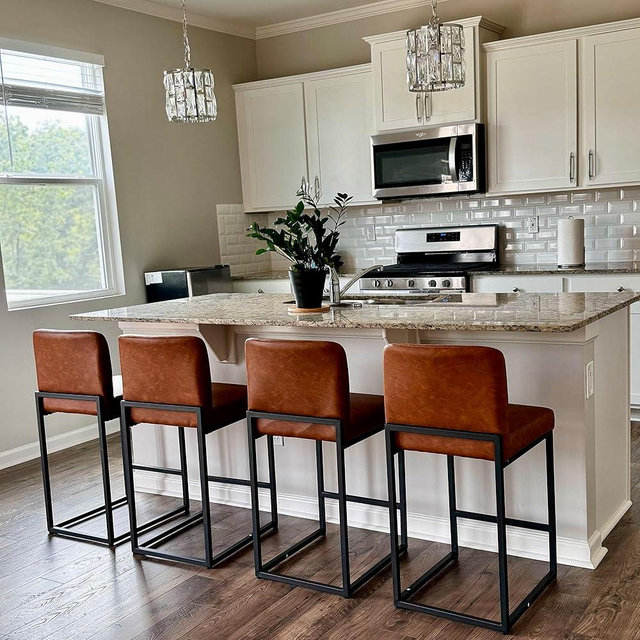 PHI VILLA Bar Stools Set of 4 - Counter Height 24'' Bar Stool Pu Leather Kitchen Modern Bar Chairs, Bar Stools with Back