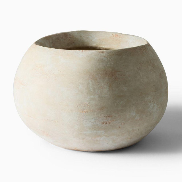 Chole Textured Stone Tabletop Planter, Large, Rustic White