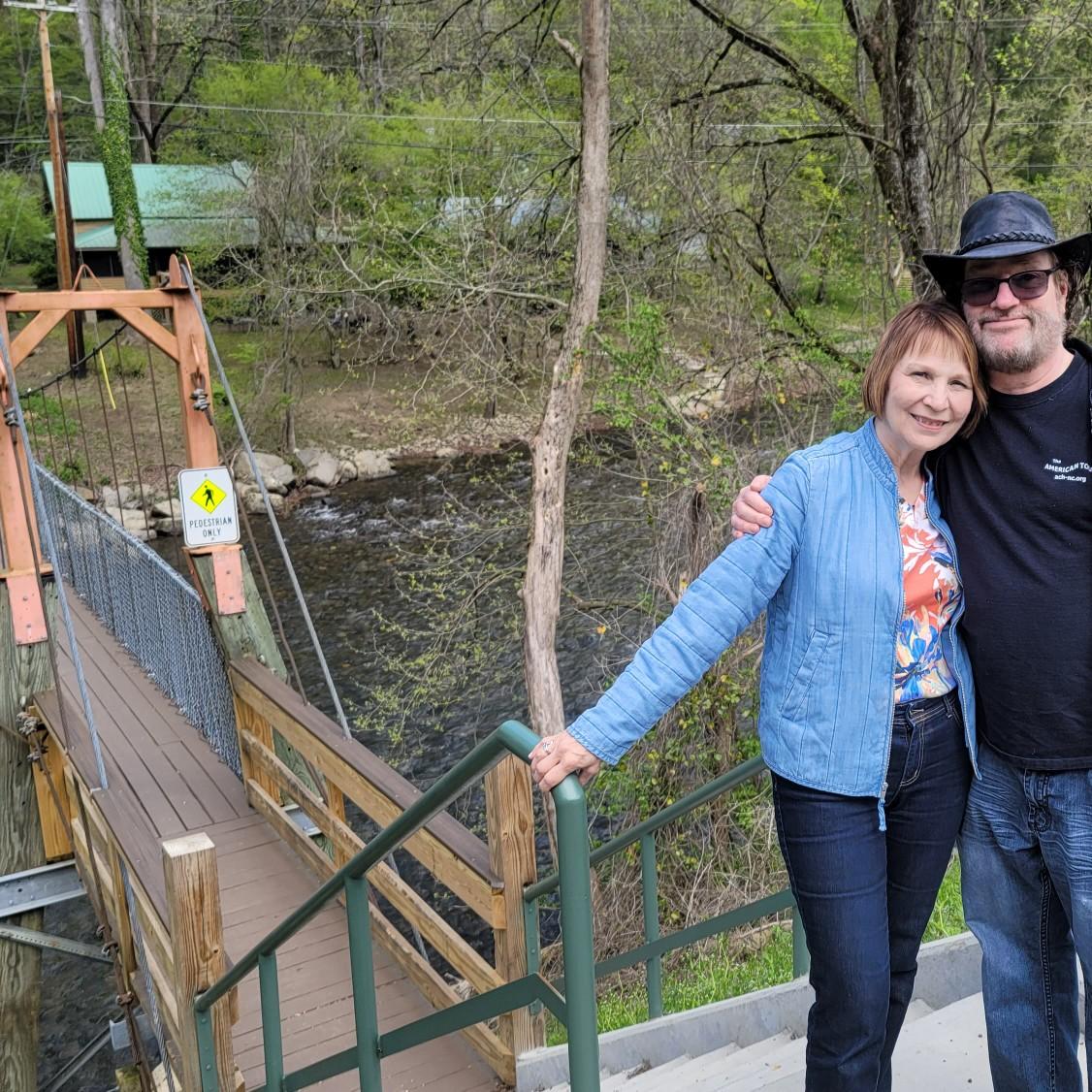 On the Townsend, Tennessee swinging bridge, where we added our own "lock of love".
