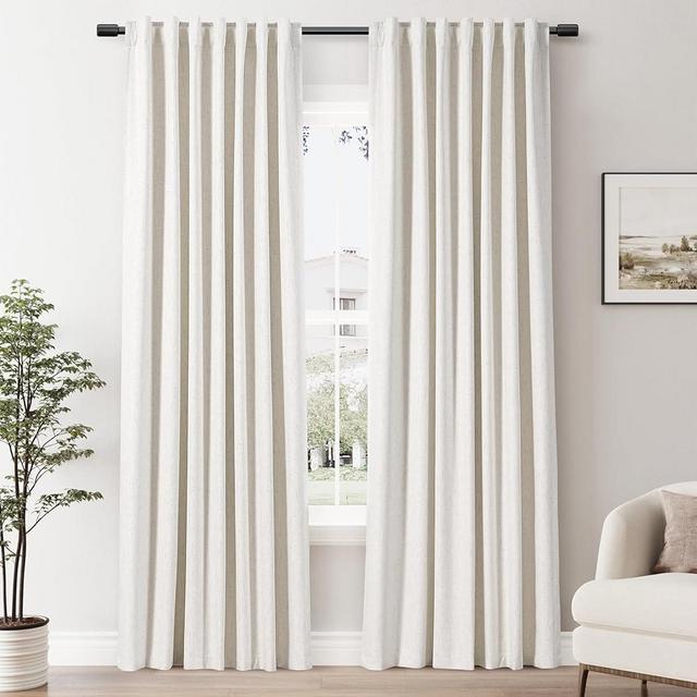 SPWIY 100% Cream Beige Blackout Linen Curtains 84 inches Long 2 Panels for Living Room Back Tab Rod Pocket Soild Thermal Insulated Natural Beige Room Darkening Decorative Window Drapes for Bedroom