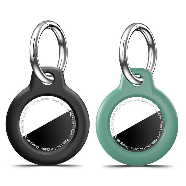 MOLOSLEEVE [2 Pack Case for AirTag 2nd Gen (2026) & 1st Gen, Shockproof Holder Anti-Scratch Protective Cover for Air Tags, Men's Women's Keyrings & Keychains for Keys, Luggage, Black/Pine Green